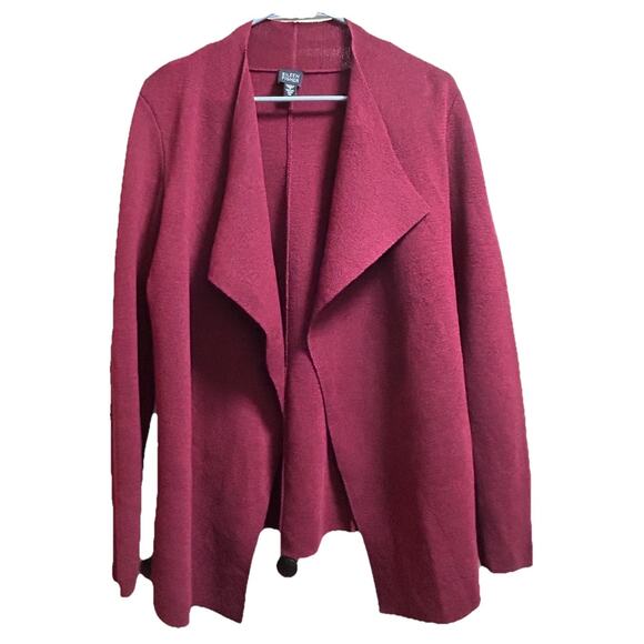 Eileen Fisher Women's Cardigan Top Burgundy Open Front Wool Italian Yarn-Medium - Picture 1 of 5